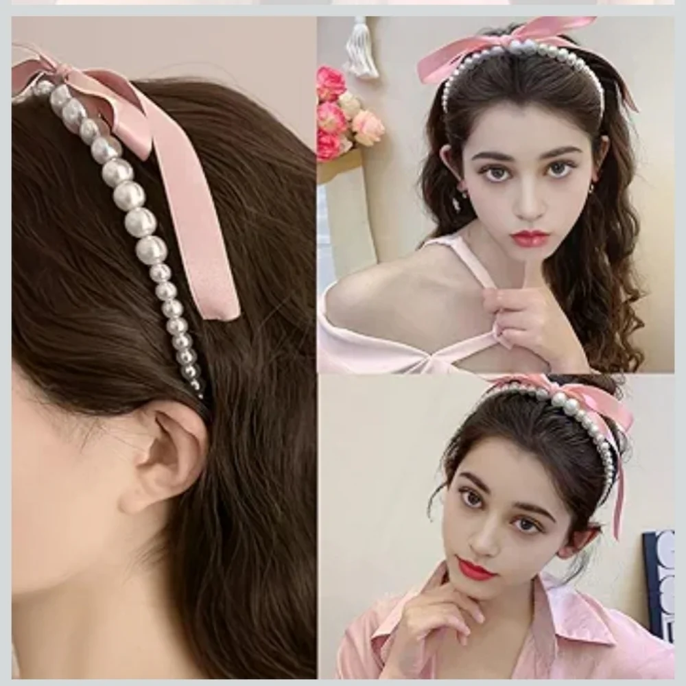 Beautiful Pearl Headband with Pink Bow 🎀🎀